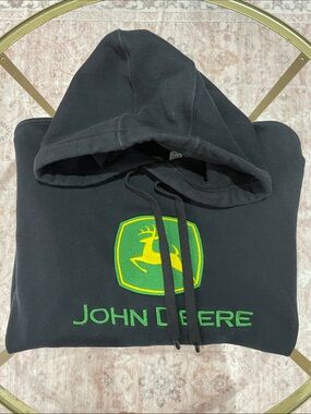 John Deere Black Hoodie with Green and Yellow Logo